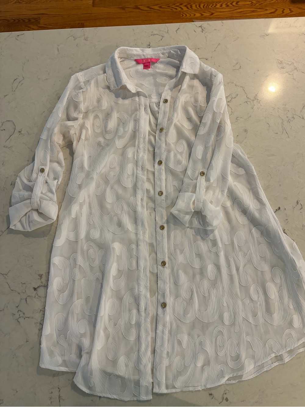 Lilly Pulitzer White Sheer Jacquard Button Tunic